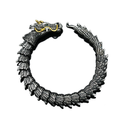 REBEL Bulk Order Stainless Steel Punk Style Vintage Antiquated Dragon Bracelet for Men Custom Packaging