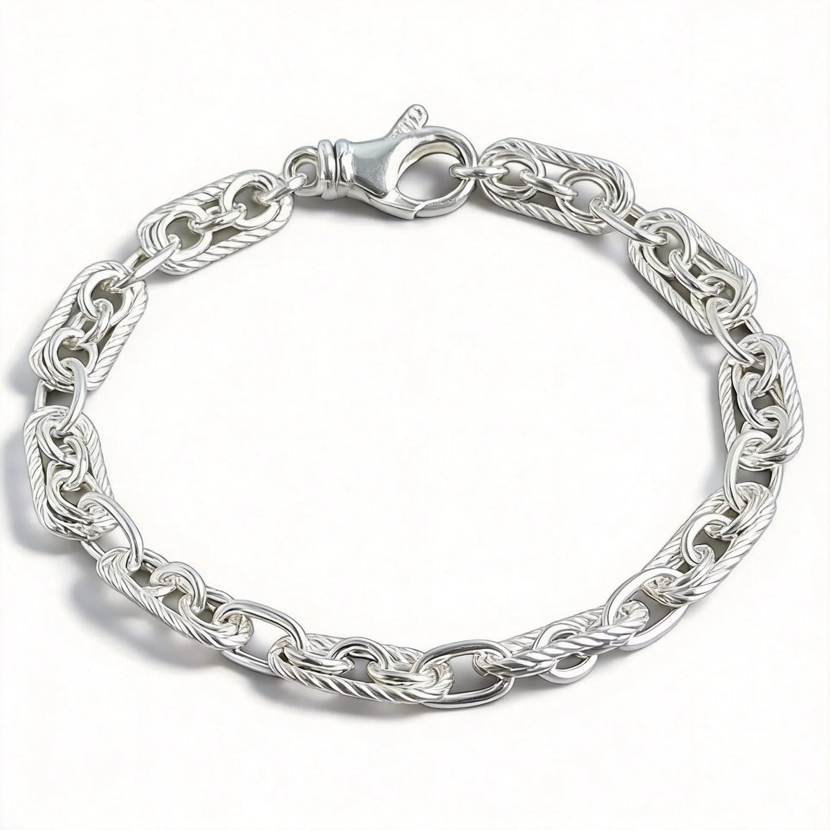 REBEL 925 Sterling Silver 6mm Hip-Hop Cross Chain Link Bracelet