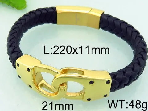 REBEL 220mm Punk Stainless Steel&Leather Handcuff Bangle Bracelet