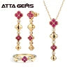 ATTA Luxury Clover Fine Jewelry Set in 925 Sterling Silver with Lab Created Sapphire Gold Plated Necklace Earrings Ring Set