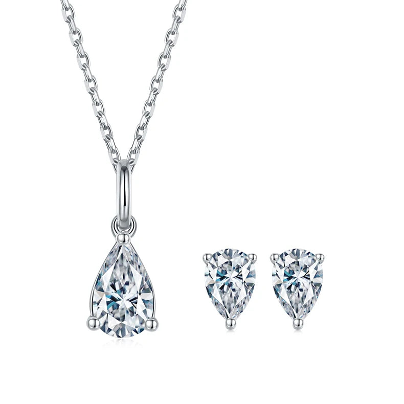 REDheart 925 Sterling Silver Earrings Pear Shaped Diamond Necklace Brilliant Cut D Color Moissanite Necklace Sets for Wedding
