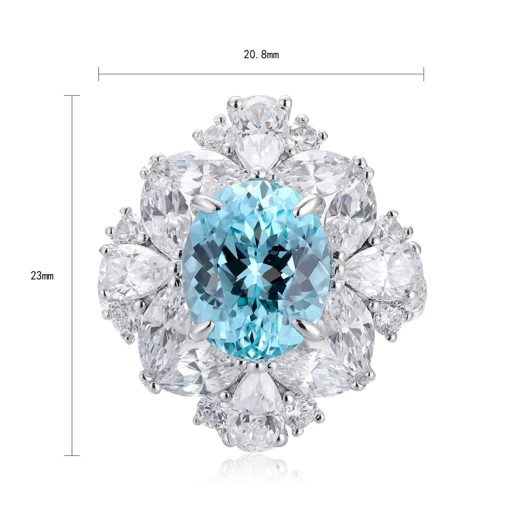 Gemfiori S925 Silver Cultivated Paraiba Ring Main Stone: 6.33CT Side Stones:6.27CT Weight: 7.92g