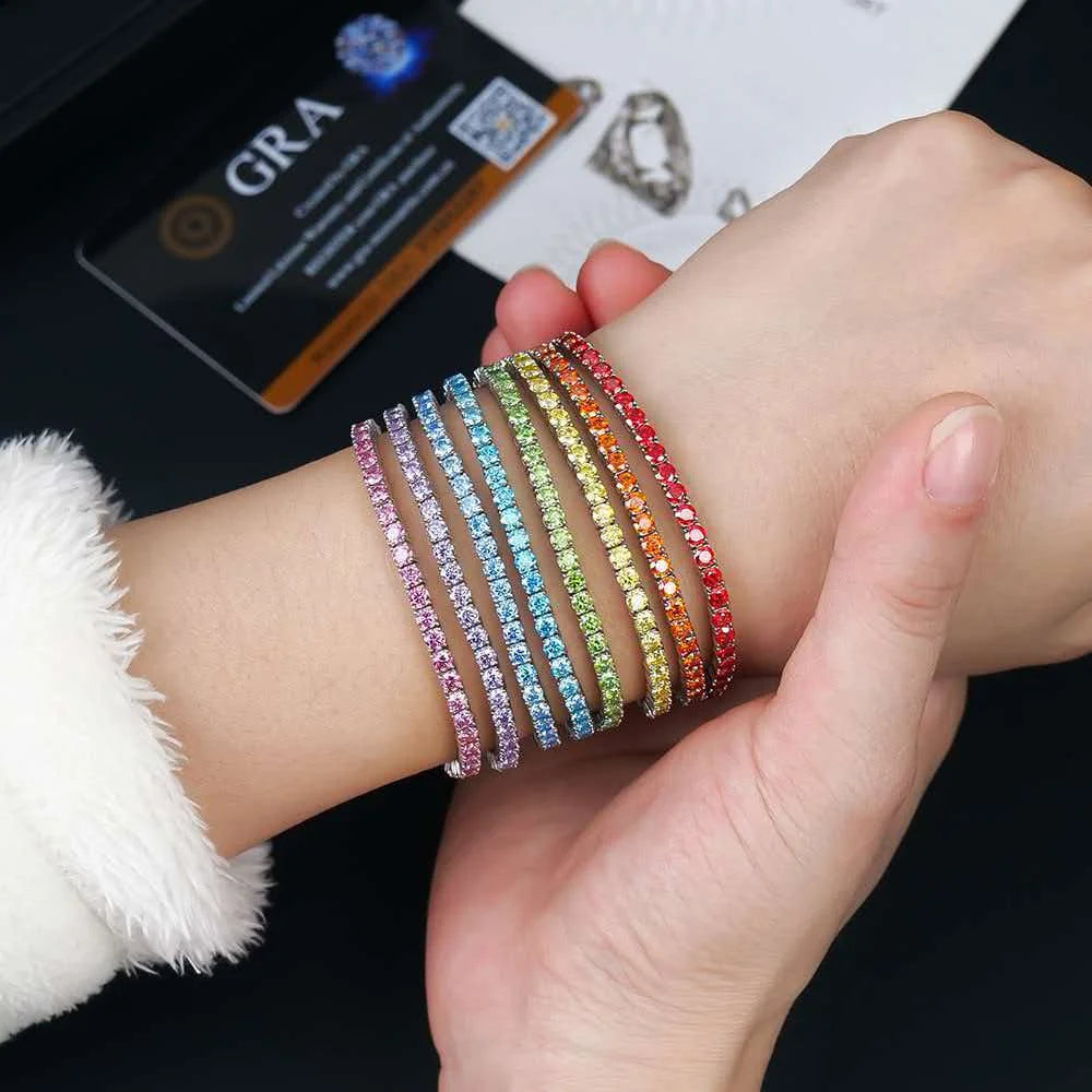 BiG-BOSS Iced Out Colorful Moissanite Tennis Chain 925 Silver Bracelet D VVS1 Rainbow Hip Hop Jewelry GRA Certified Pass Diamond Tester