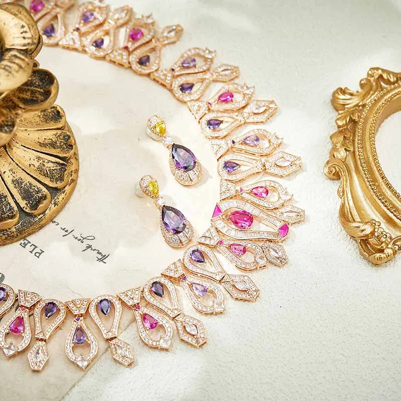 2025 New Necklace Earrings Elegant and Fashionable Brass Gold-plated Enamel Craftsmanship Women's Wedding Accessories