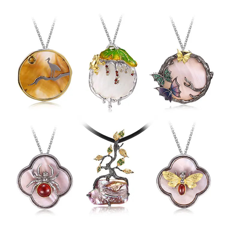PERFECT Latest 925 Sterling Silver Classic Round 18K Gold Plated Pink Mop Stone Pendant with Garnet RCS Certified Custom Designs