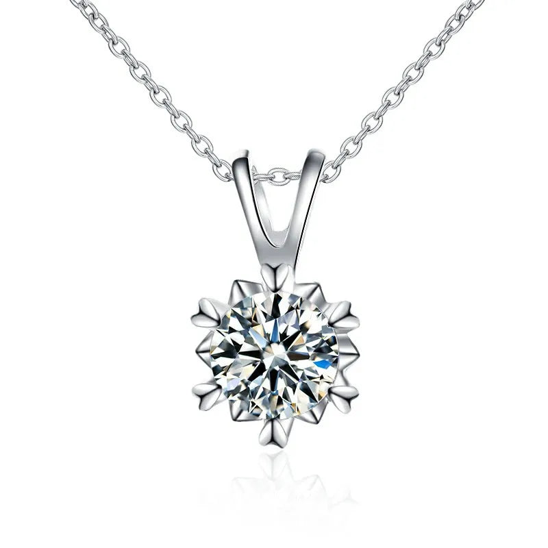 ArtistA Classic 925 Silver Round Cut 1ct VVS GRA Moissanite Necklace Snowflake Diamond Pendant Jewelry Set for Gifts Fir Girlfriend