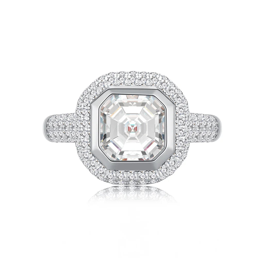 MuShan Jewelry Factory Three Dimensional Square Platinum Plated S925 Silver Zircon Diamond Women's Wedding Anniversary Party