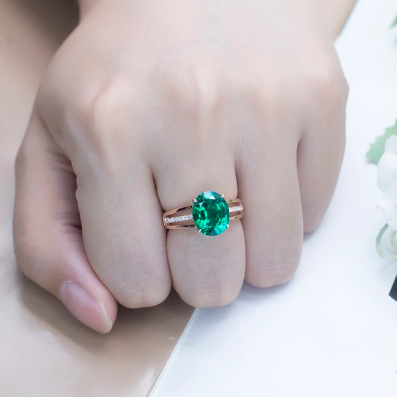 MS-583 18k Gold Custom  Women  Fashion 9*11mm Oval Cut Emerald Ring