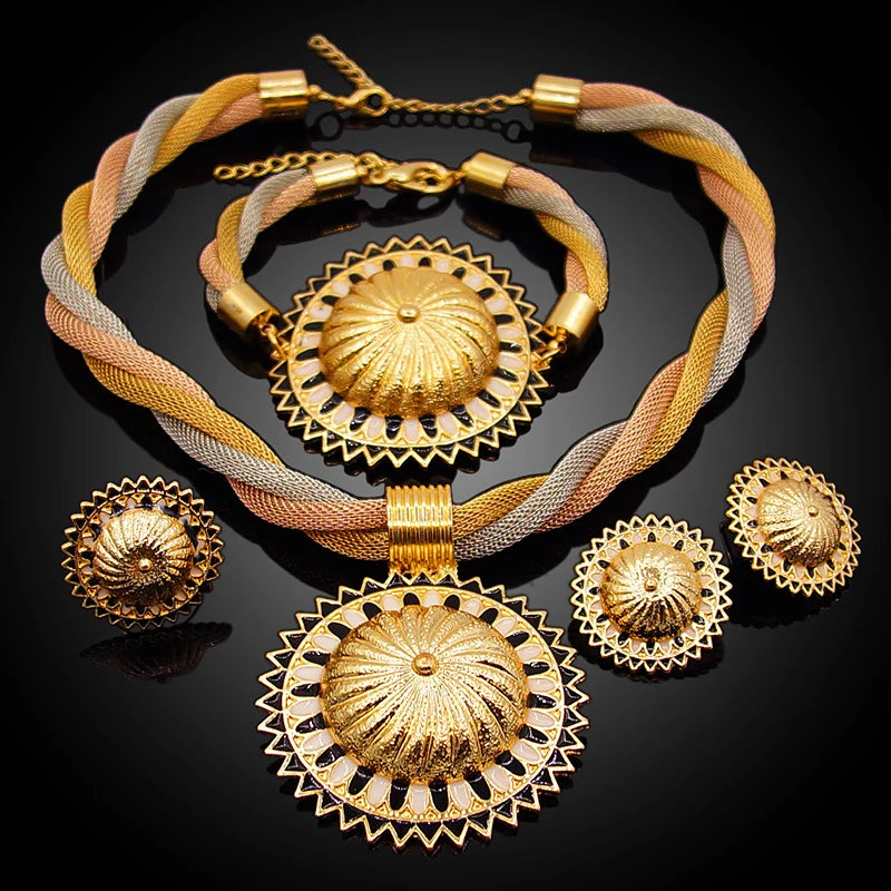 Zhuerrui New Design 24k Italian Gold Plated Women Jewelry Set Fashion Necklace African Big Jewelry SetsHC20070414