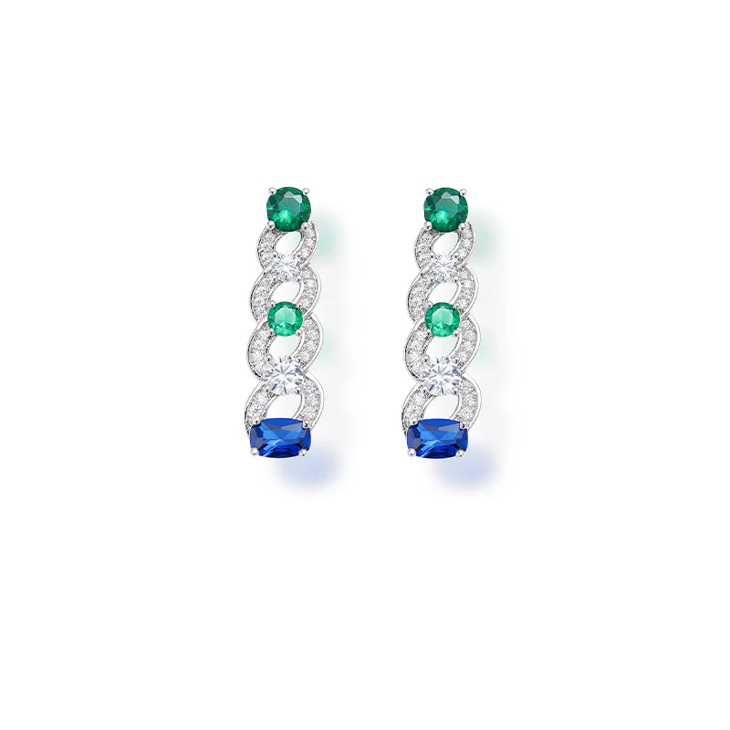 Gradient Blue Bead Necklace Earring Set Zirconia High Quality Brass Jewelry Fashion Sexy Women's Gift