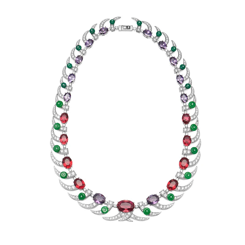 2023 Wholesale Brass Rose Gold Colorful Moonlight Gem Inlaid Zircon Women's Jewelry Ornaments