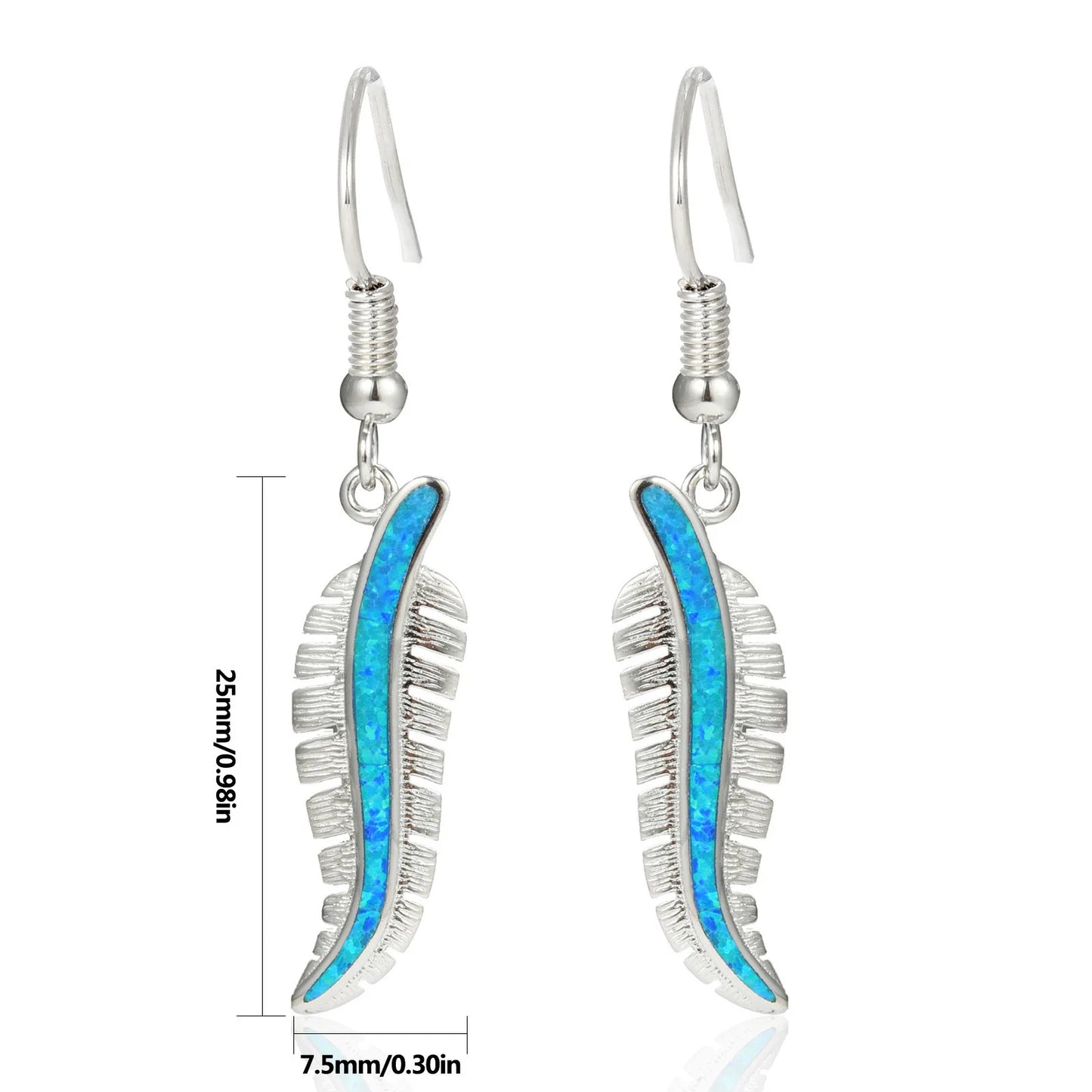Hawaiian Ocean Style Blue Opal Feather Earrings Must Have Vacation Opal Jewelry