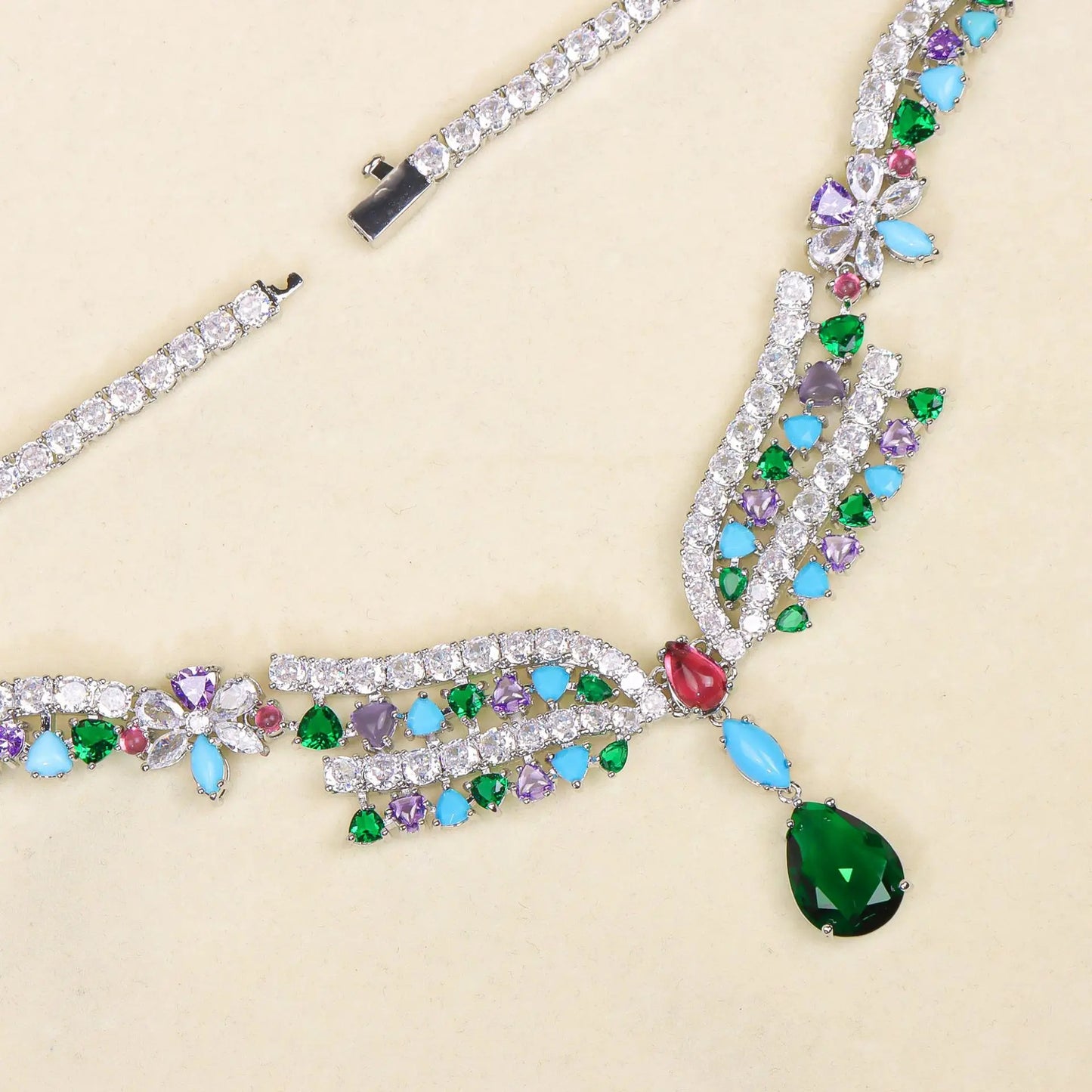 High Quality Fashion Wedding Jewelry Sets Handcrafted Zirconia Full Paved Necklace Earring Sets for Parties