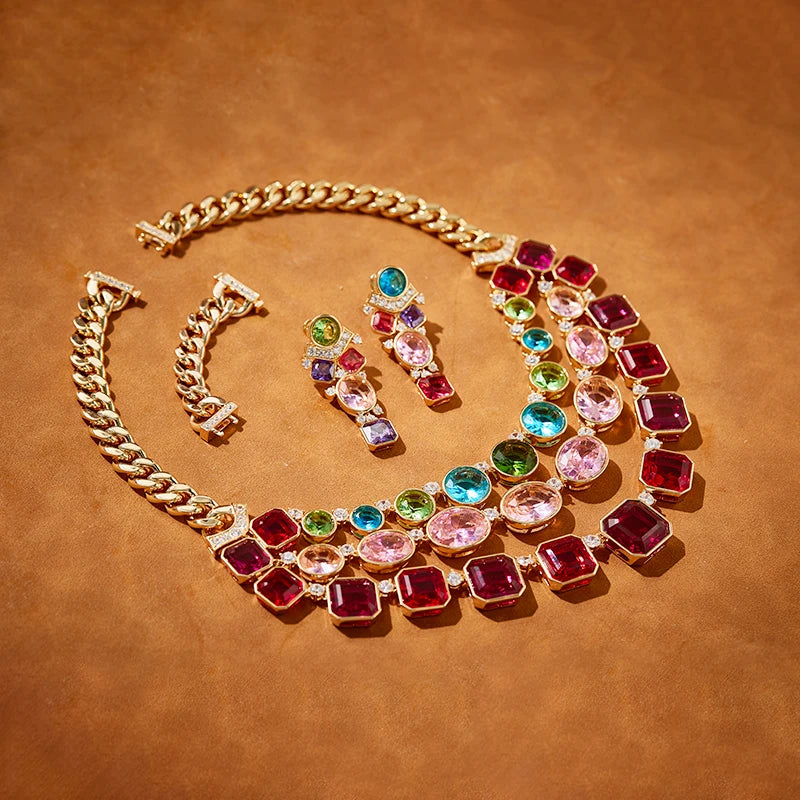 Women's Brass Zircon Necklace Multi-layered Color Classic High-end Style for Weddings and Engagement Parties