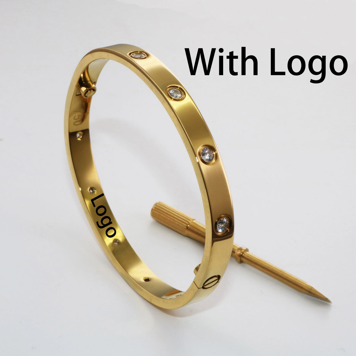 S&S Fashion Zircon Brand Screwdriver Screw Love 316L Stainless Steel 18K Gold Plated Bangle Bracelets for Women and Men