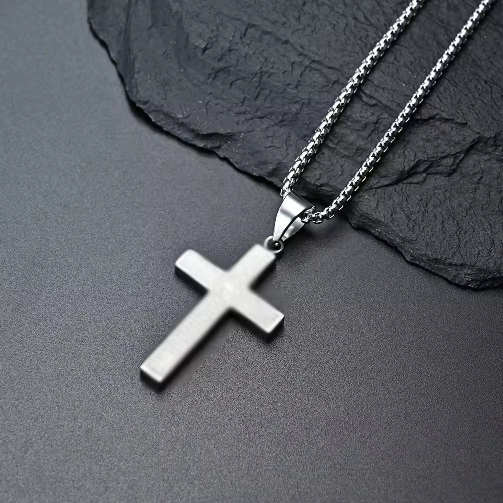 REBEL Simple Men's Stainless Steel Cross Pendant Chain Necklace for Men Fashion Jewelry