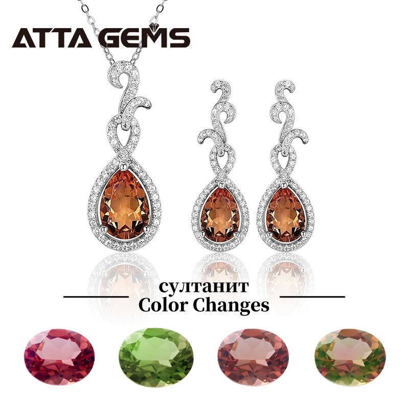 Diaspore Earrings Pendant Zultanite Jewelry Set Color Change Gemstone Sterling Silver 925  Fine Jewelry for Girl Birthday Gifts