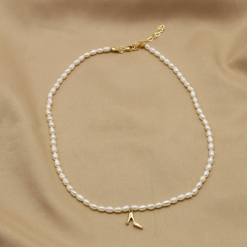 Simple Zircon Butterfly Pendant Freshwater Pearl Necklace Baroque Enamel  Gold Plated Luxury for Girls Necklace Fine Jewelry