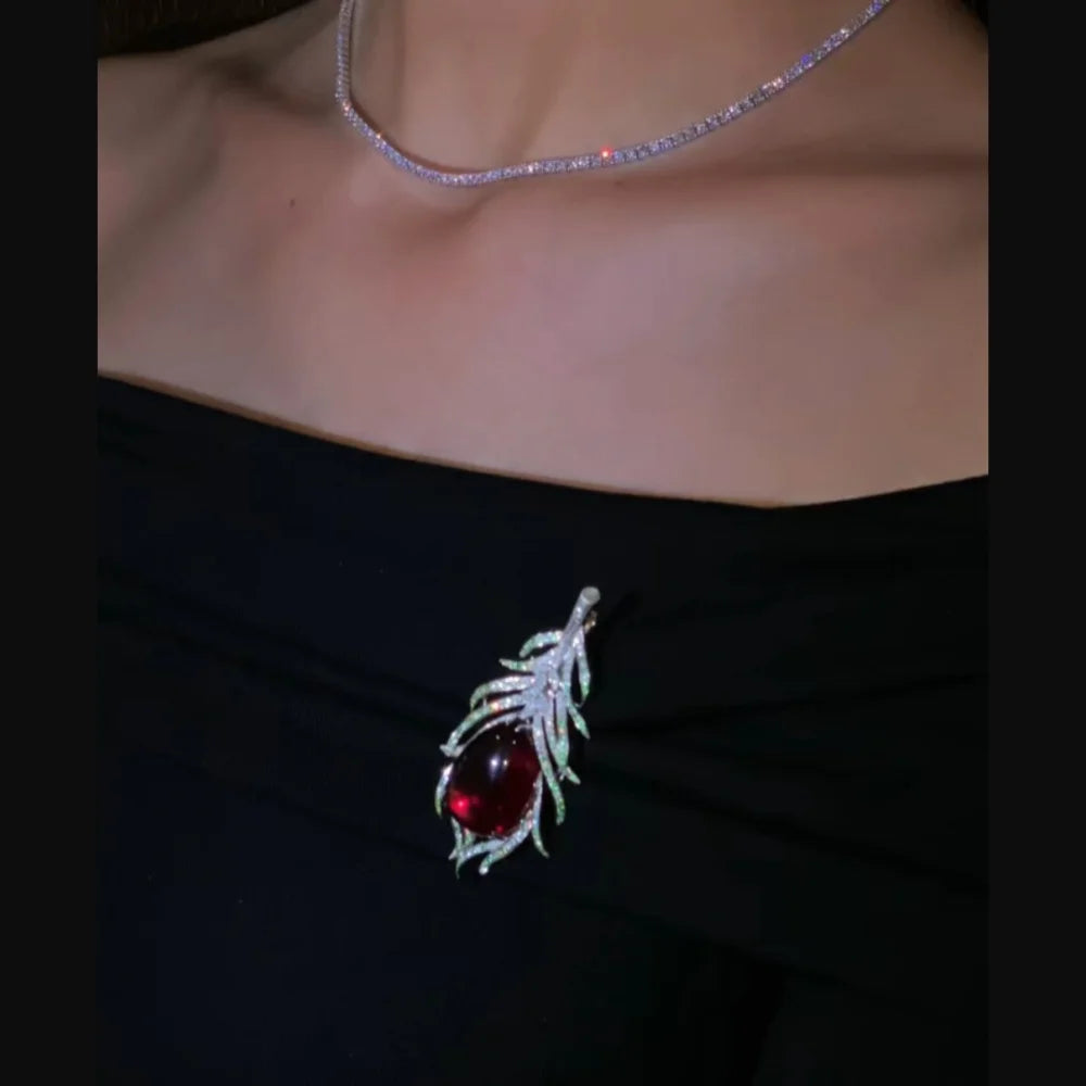 Gemfiori Luxury 18K Solid Gold Brilliant Cut Natural Tourmaline Diamond Brooches Colored Gemstones Multi-Purpose Women's Gift