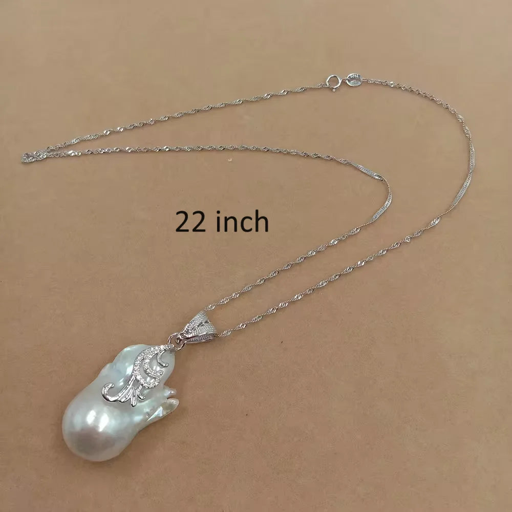 Fashion Choker Jewelry Set 925 Silver Big Baroque Freshwater Pearl ,100% Natural Gold Plated Wedding Party WOMEN'S Gift Unisex