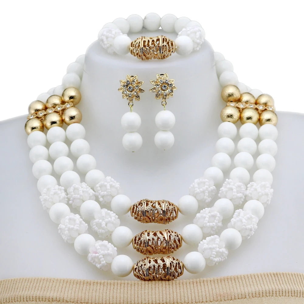 Zhuerrui African-Style Gold-Plated Necklace Set Luxury Red Rose Carved Beaded Jewelry Set Ideal for Parties YLT130