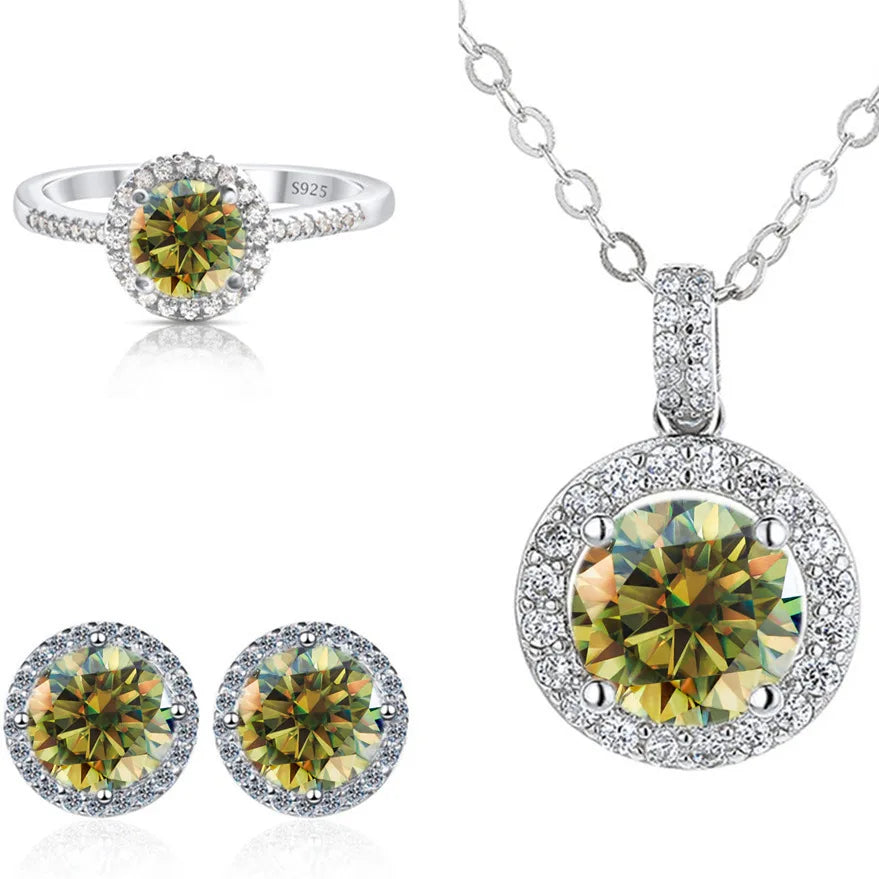 SPECIAL OFFER -REDheart Color Moissanite Party Jewelry Set for Women Necklace Ring Earrings S925 Sterling Silver with GRA Certificate