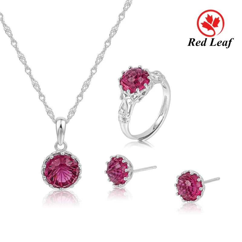 S&S 5A CZ 925 Silver Jewellery Set | Round Cut Stud Earrings & Pendant Necklace | Red, Blue & Purple | S&S Collection