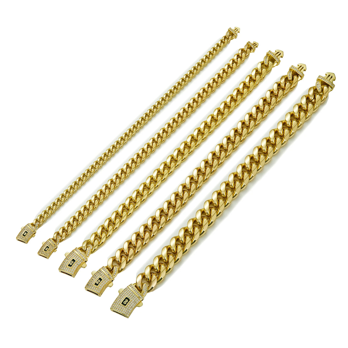 S&S Hip Hop Hot Design Stainless Steel 14K Gold Plated Zircon Monaco Chain 6/8/10/12/14/16mm Miami Cuban Link Chain for Women Men