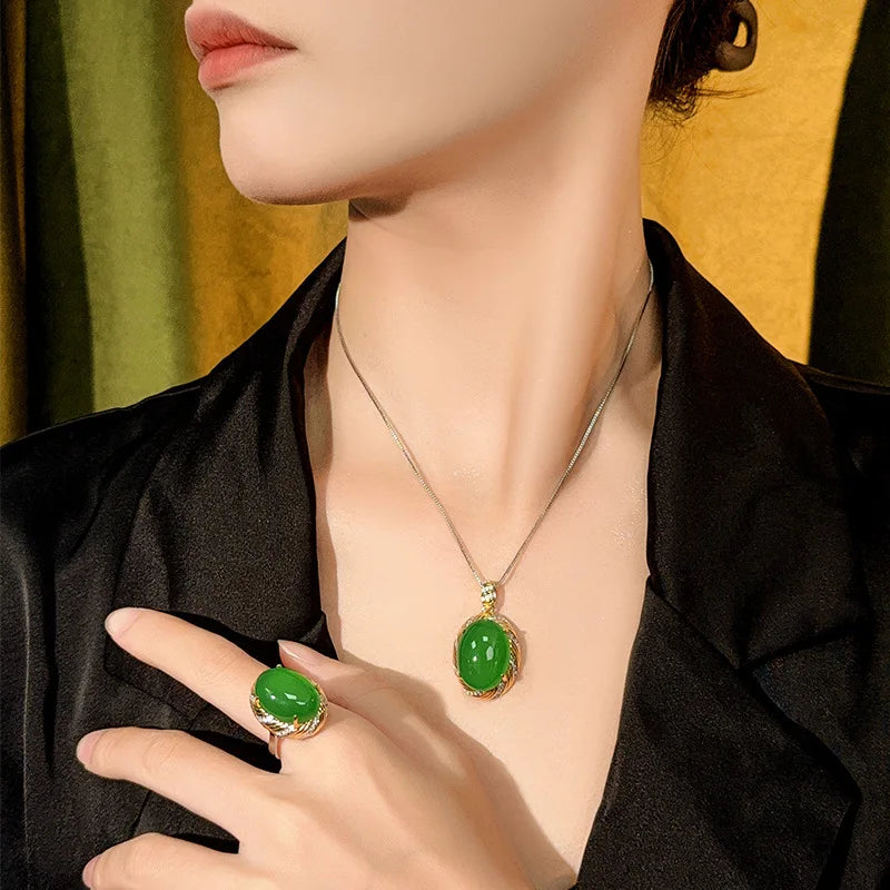 REDheart Fashion Trendy Flower Pattern 18K Gold Plated Two-Color Opening Ring Simulation Zircon Women's Luxury Set Pendant
