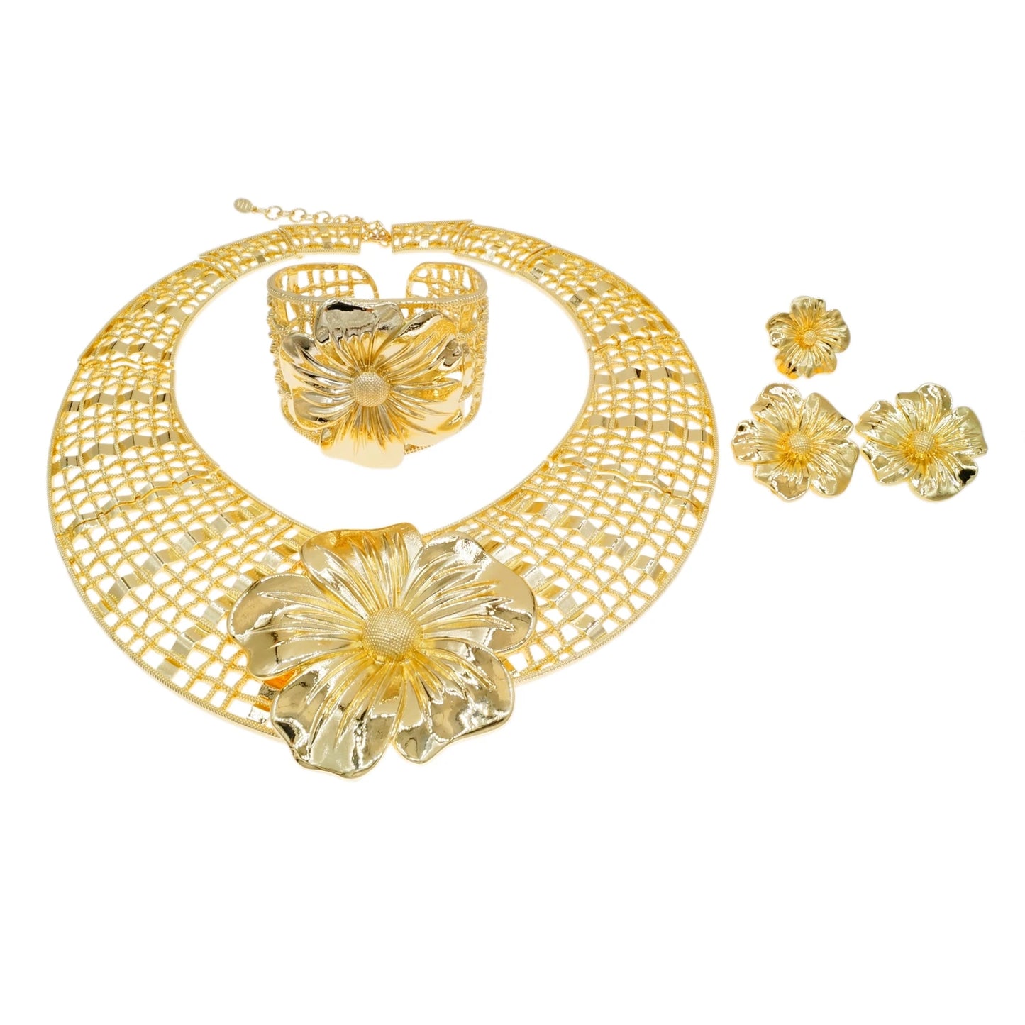 Zhuerrui New Design Italian Jewelry Set Big Flower Gold Color Sets Nigerian Ladies Clothing Party Fashion Accessories H20185