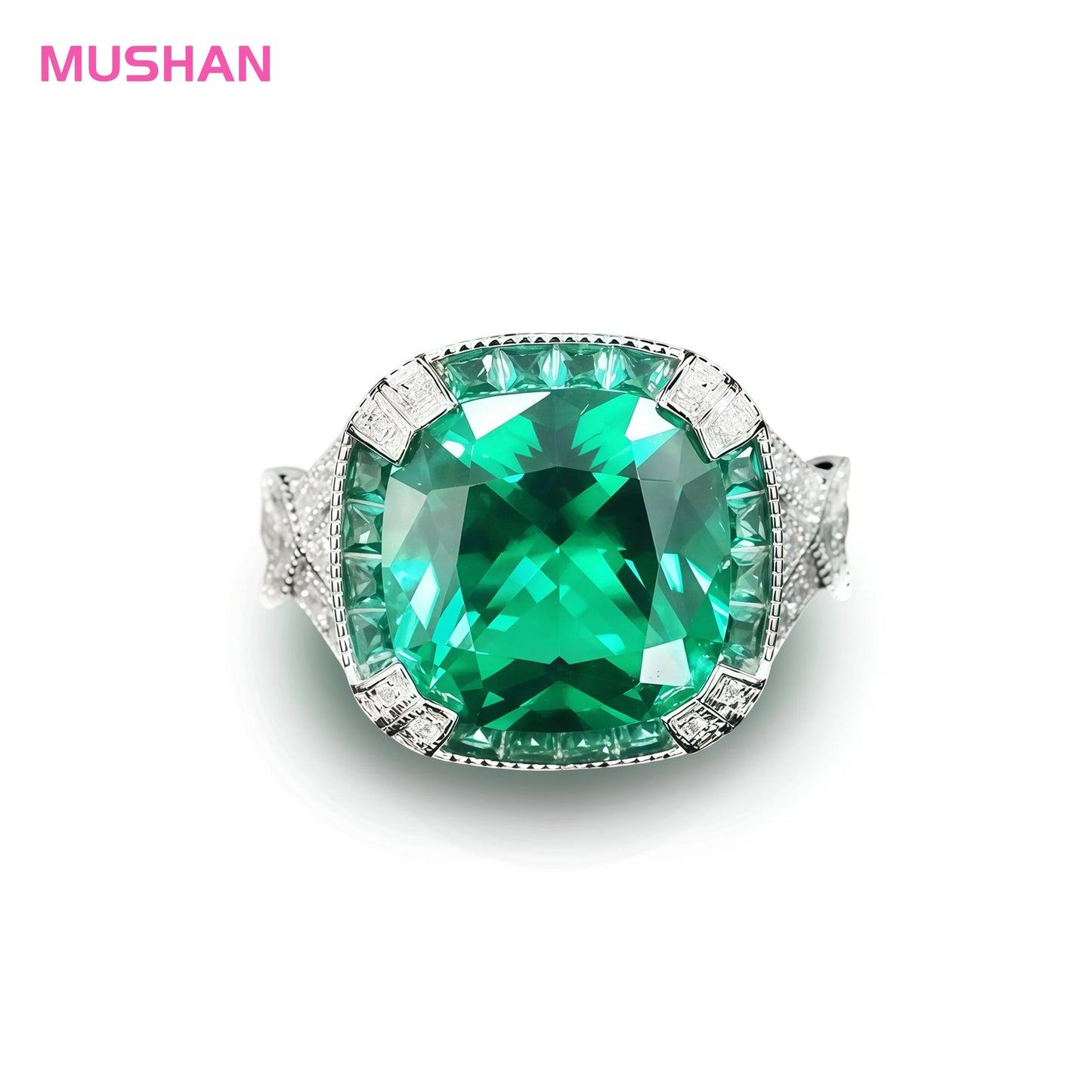 MUSHAN Jewelry Factory's 925 Sterling Silver Wedding Bands High Carbon Diamond Green Musa Ring for Women for Parties