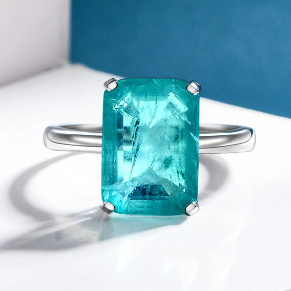 MUSHAN Jewelry Factory 925 Sterling Silver Fine Rings Synthetic Paraiba 7ct 10*14mm Blue Gemstones Ring for Women Anniversary