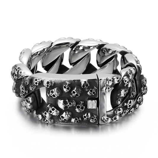 REBEL Retro Punk Fine Jewelry Fashion Bracelets Stainless Steel Skulls Cuban Links Bracelet