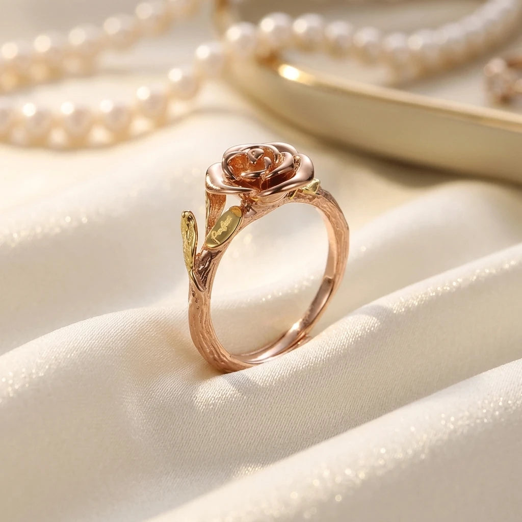 Rose Design Ring 925 Silver Ring with Rose Gold Plated for Daily Wear