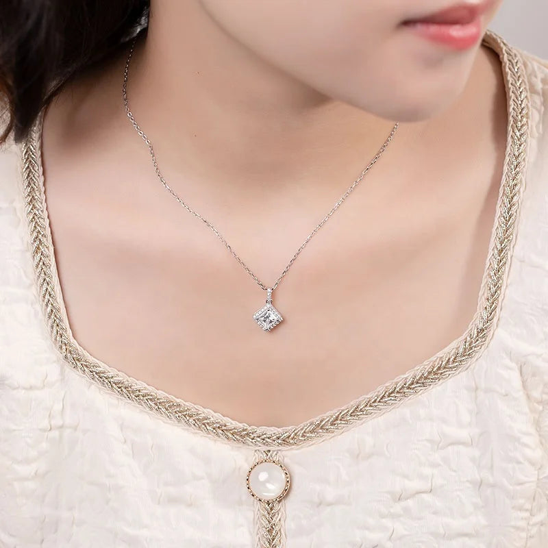 ArtistA HL04T Abiding Dainty Square Princess Cut DEF VVS Moissanite 925 Silver Halo Ring Earrings Pendant Necklace Jewelry Set