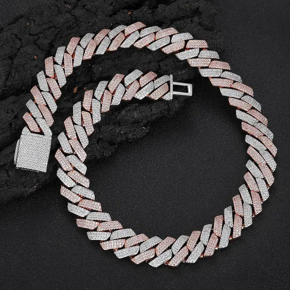 Fashion Jewelry Two-tone 22MM Heavy Chain Rose Gold Silver Color Bracelet Necklace for Man Hip Hop Jewelry Set