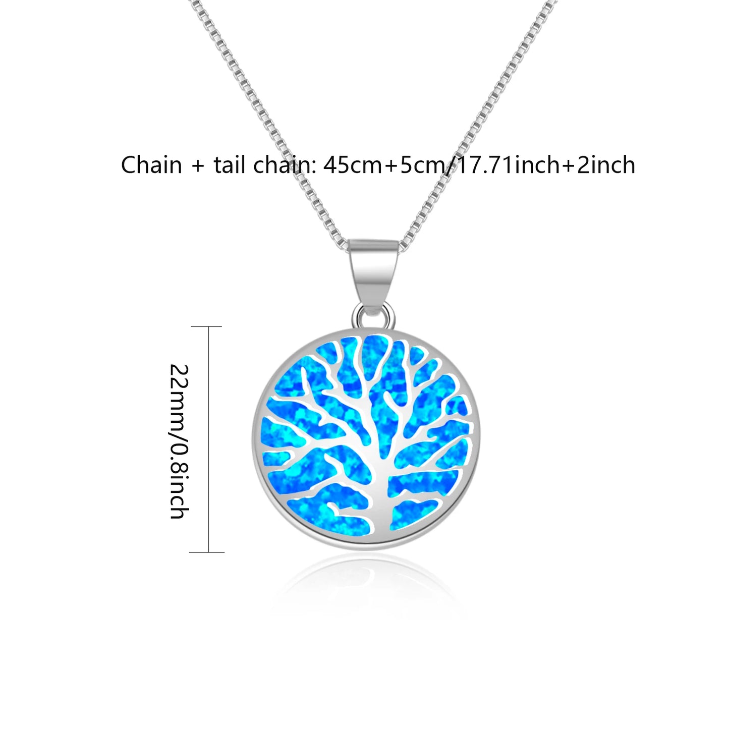 Tree of Life Circle Necklace Aobao Opal Inlaid Pendant Fashion Jewelry
