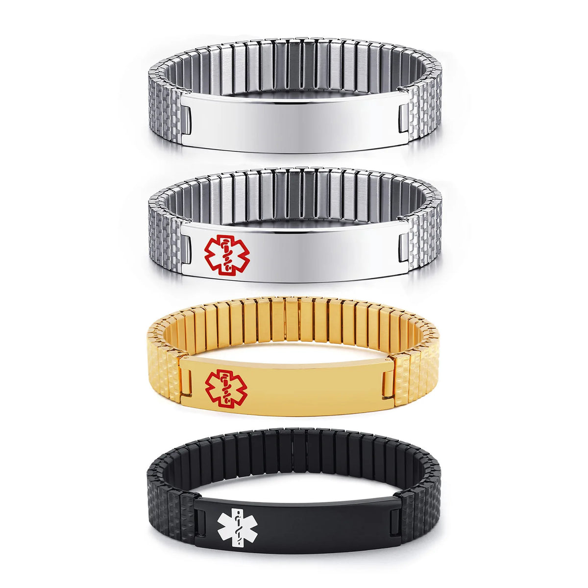 Fashionable Ethnic Style 12mm Adjustable Gold and Silver Plated Stainless Steel Elastic Chain Bracelet for Men and Women Gifts