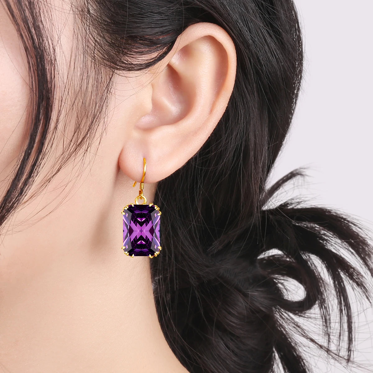 ArtistA New Women Gemstone Ring Earrings Pendientes Boho Wedding 925 Sterling Silver Amethyst Gold Jewelry Set