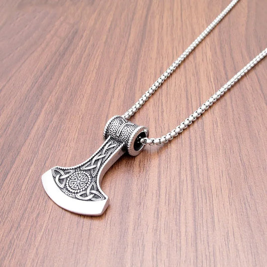 Nordic Viking Thor Hammer Necklace for Men Stainless Steel Axe Pendant with Gold Plating Punk Style Christian Religious Jewelry