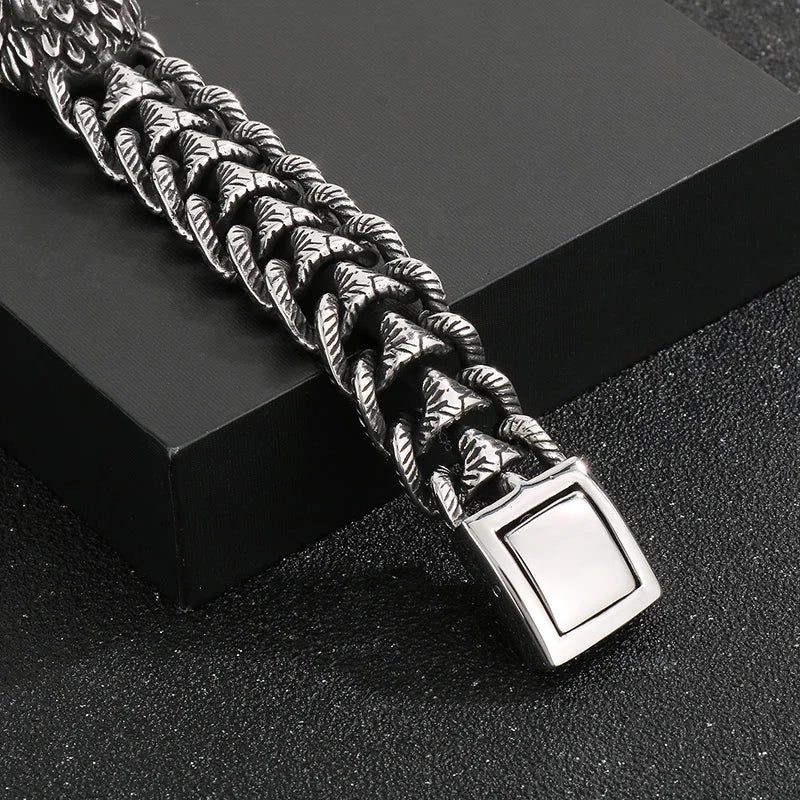 KALEN 22cm Punk Stainless Steel Bracelet Wolf Head Chain Men Bracelet