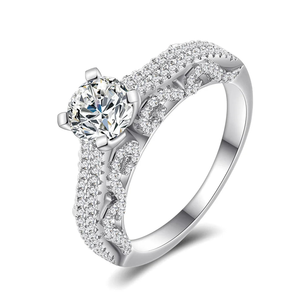 SILVERELLI Precision Micro Inlaid Lace Full Diamond Zircon Ring | 925 Pure Silver | Platinum Plated