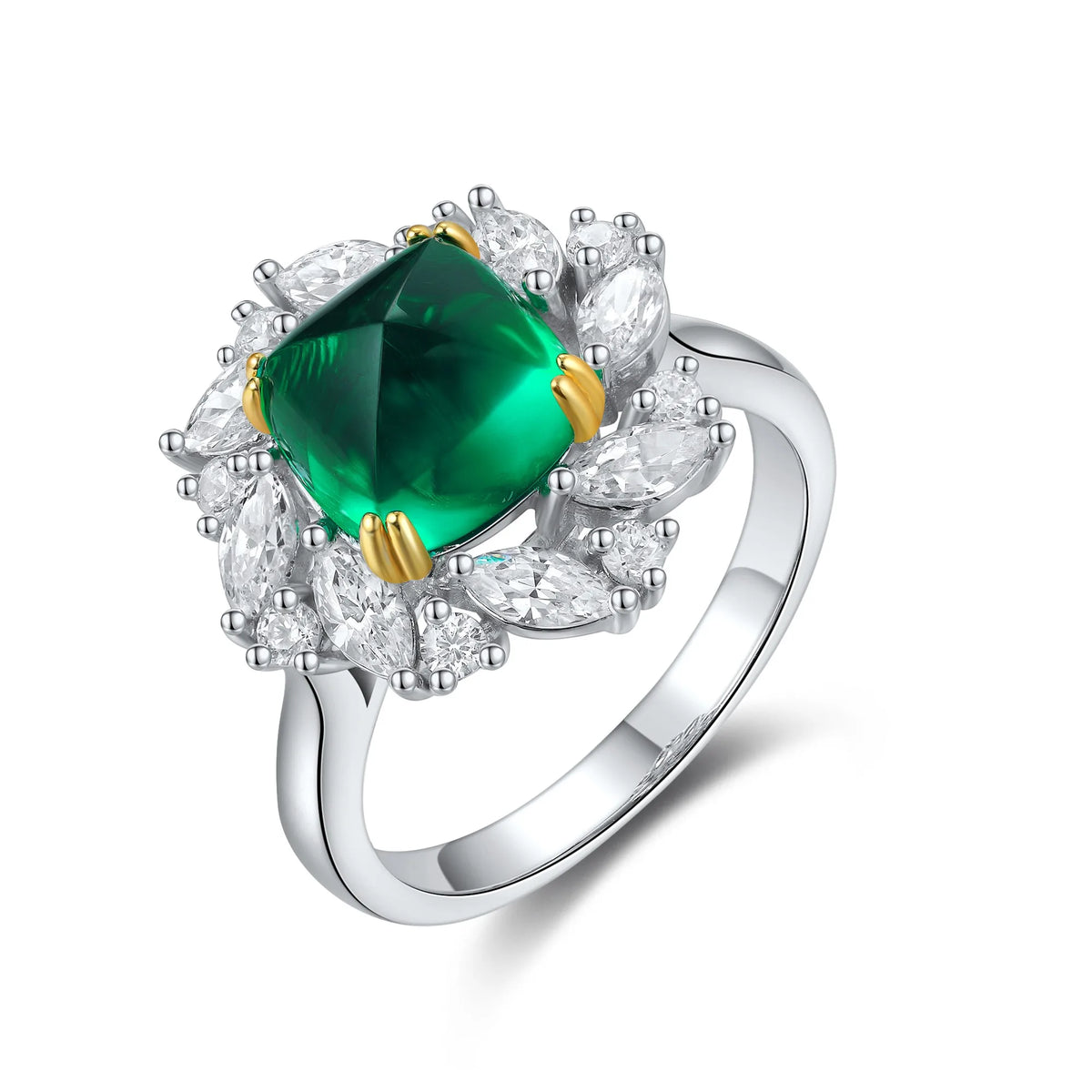 Gemfiori Jewelry Trendy High Quality S925 Silver Cultivated Emerald Ring Unisex Engagement Ring for Wedding Party or Gift