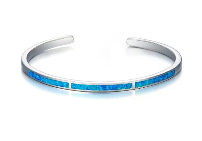 Trendy Rainbow Opal Open Bangle | Sleek Silver Cuff Best Seller