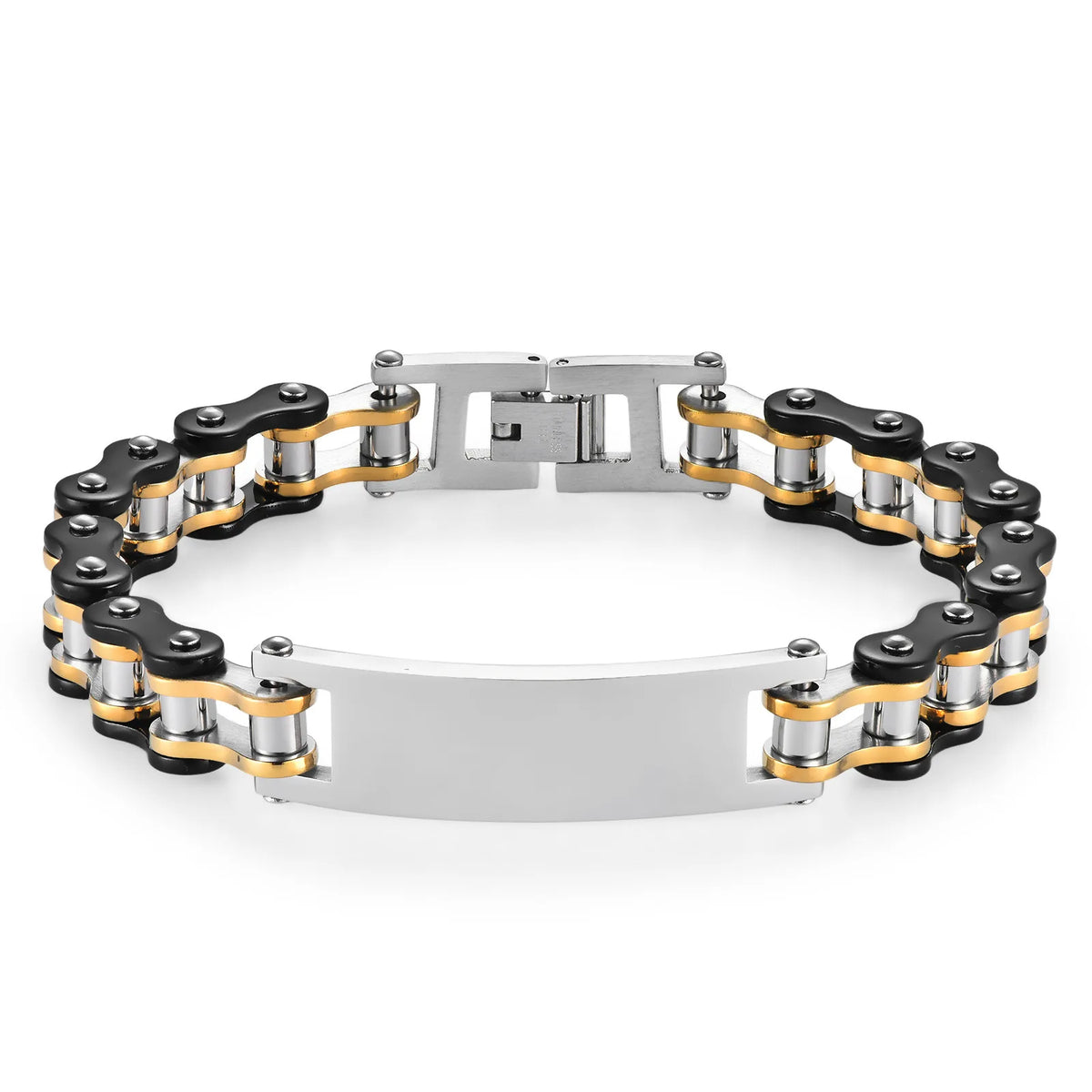 REBEL European American Trendy Titanium Steel Motorcycle Bicycle Chain Bracelets Hip-Hop Curved Geometric Stainless Steel Fashion Link