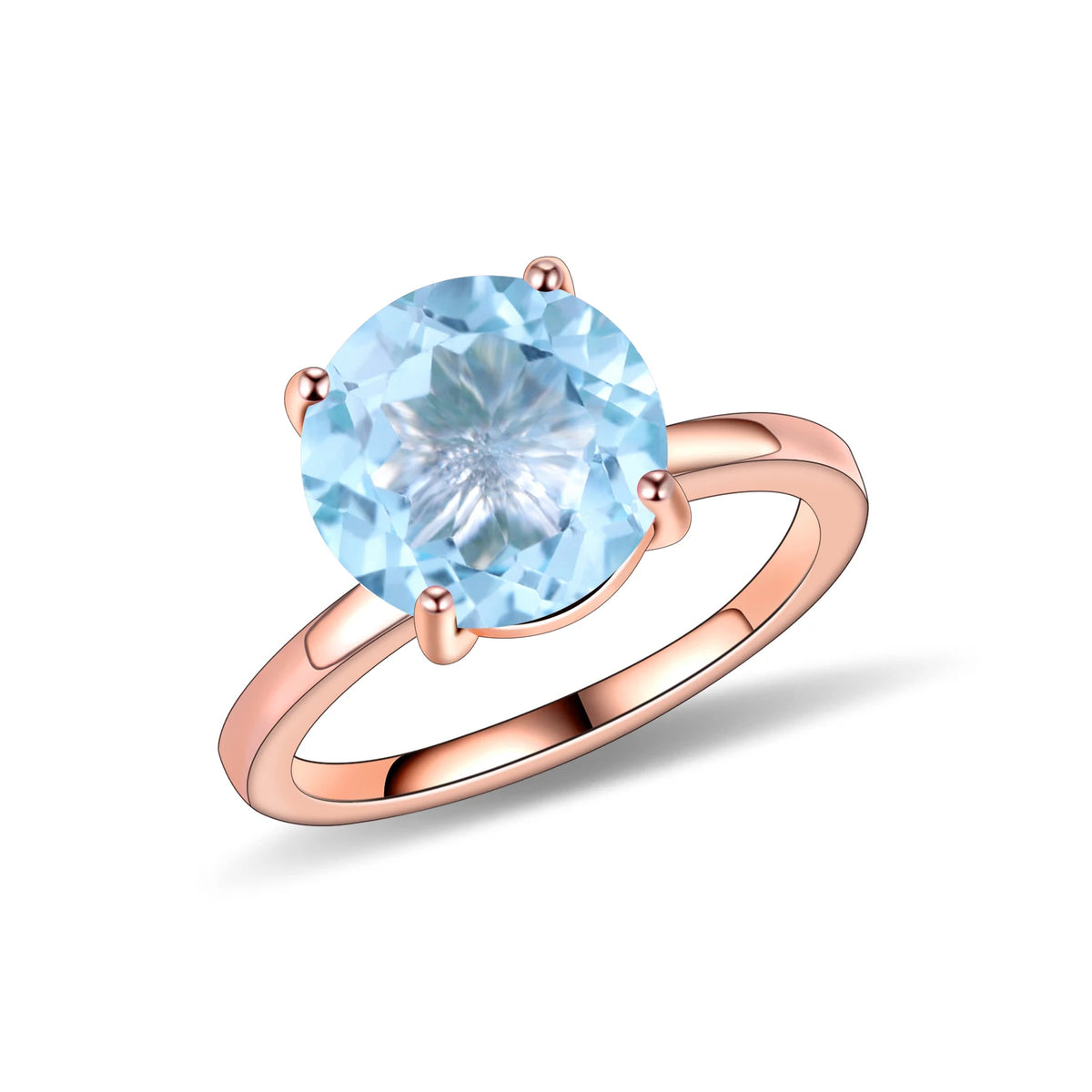 Gemfiori Abiding Classic 4 Prong Round Brilliant Cut 9MM Big Gemstones 925 Silver Womans Solitaire Rings for Wedding Engagement