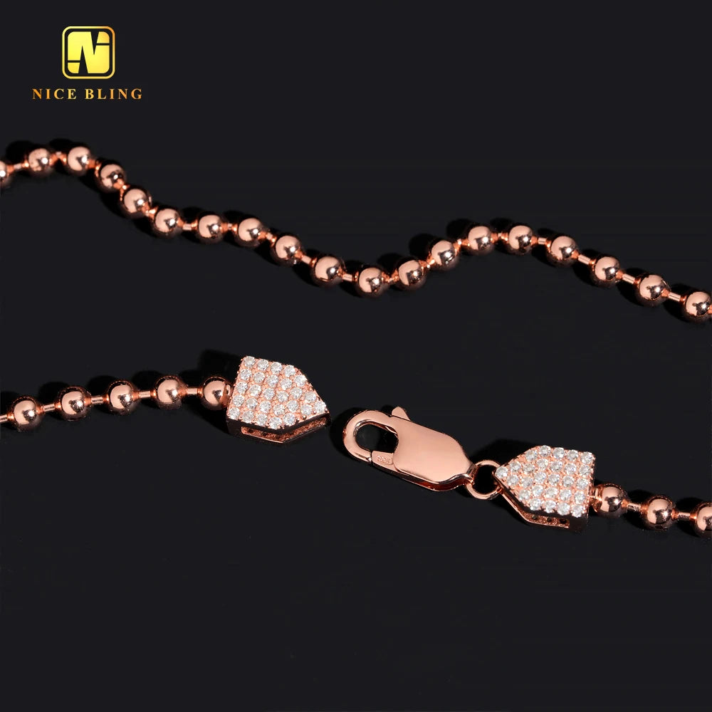 Pass Diamond Tester VVS Moissanite Diamond Rose Fashion Iced Out Hip Hop Women Link Chain 925 Silver Women Beaded Necklace
