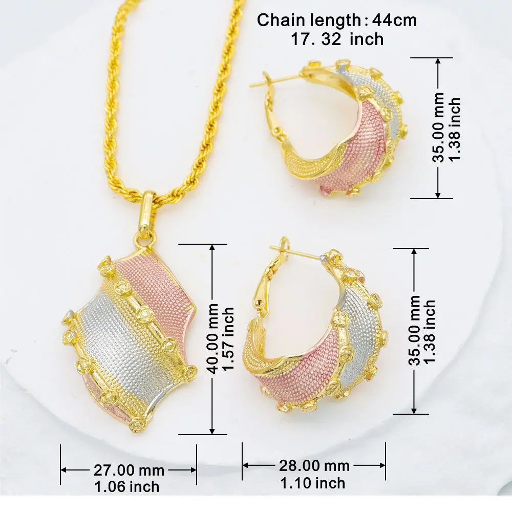 XOTICA Luxury Style Middle East Jewelry Set Golden Interlaced Lines Hollow Allah Pendant Necklace Earrings for Weddings