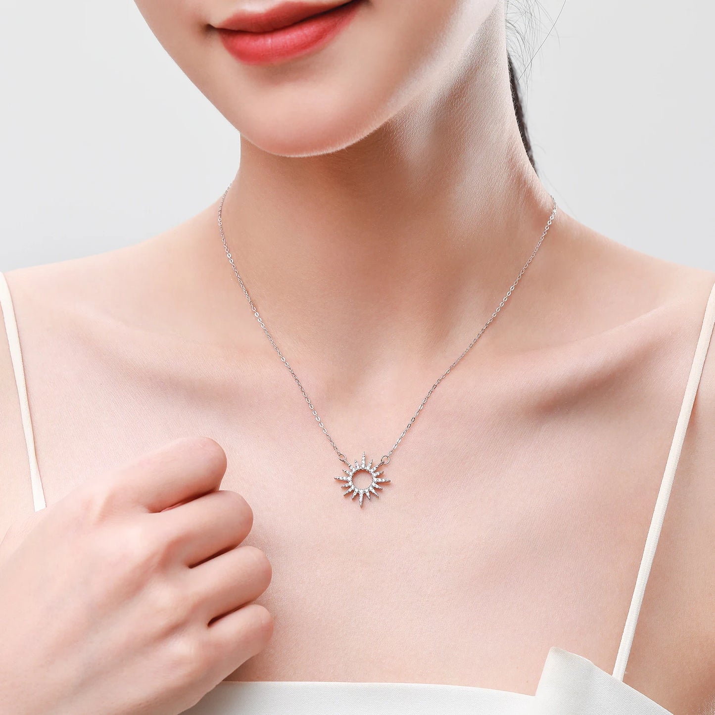 Sparkling Clear Zircon 925 Sterling Silver Luxury Sun Pendant Necklace Earrings For Women Classic Wedding Statement Jewelry
