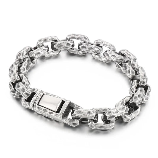 KALEN Men Retro Style Stainless Steel Pitted Surface Square Links Bracelets